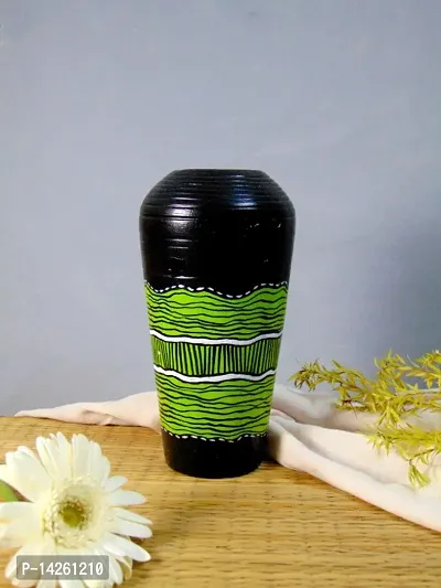 Black and Green hand painted 8 terracotta vase