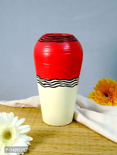 Red and cream Hand painted terracotta vase