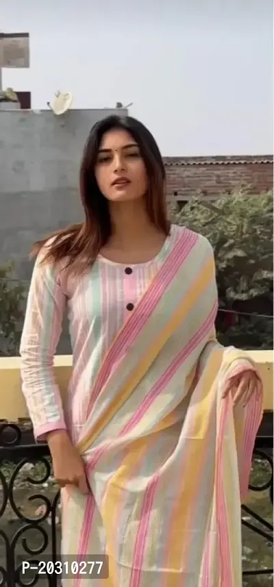 Khadi cotton kurti pant with dupatta-thumb0