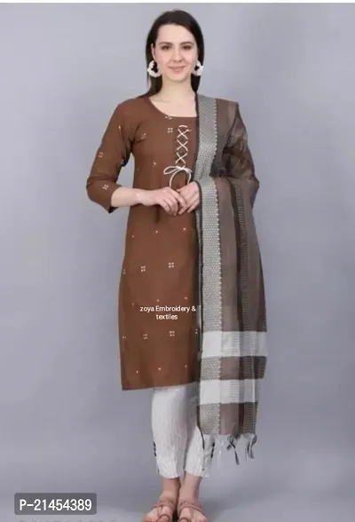 Stylish khadi cotton  buti  kurti  pent with dupatta