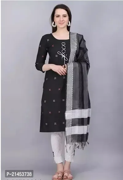 Stylish buti  khadi cotton  kurti pent with  dupatta