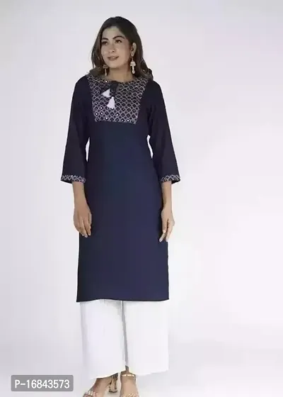 Beautiful Blue Rayon Printed A-Line Kurti For Women