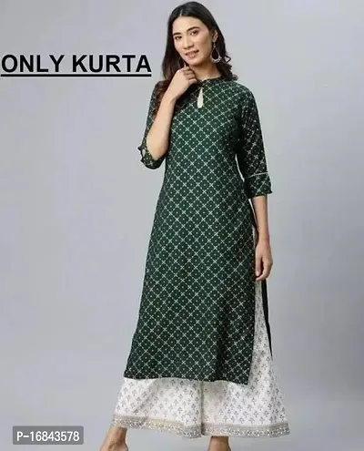 Beautiful Green Rayon Printed A-Line Kurti For Women-thumb0