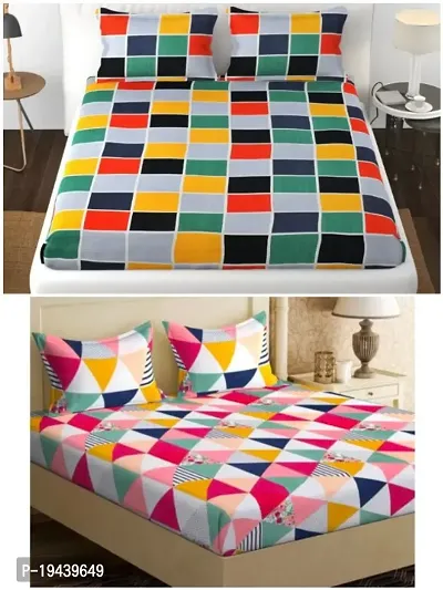 Graceful Glace Cotton multi color Elastic Fitted Combo of 2 king Sized Bedsheets-thumb0