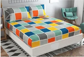 Graceful Glace Cotton multi color Elastic Fitted Combo of 2 king Sized Bedsheets-thumb1