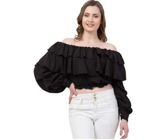 Rey Retails Casual Regular Sleeves Solid Women Black Top