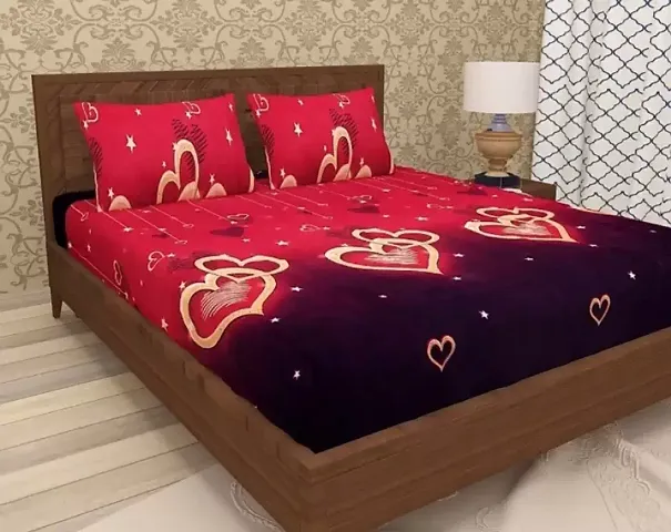 Printed Polycotton Double Bedsheet with 2 Pillow Cover