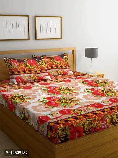 Classic Cotton Blend Printed Double Bedsheet with Pillow Covers