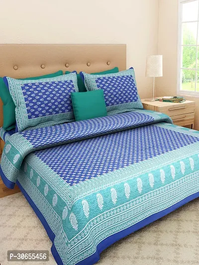 Comfortable Cotton Printed King Bedsheet with Two Pillow Covers-thumb0