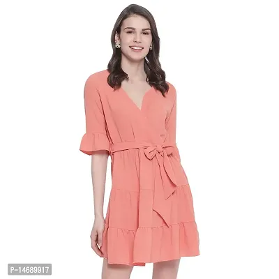 trendy divva Women's Short Wrap Dress - Coral-thumb0