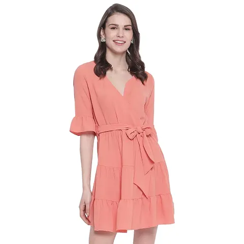 trendy divva Women's Short Wrap Dress - Coral