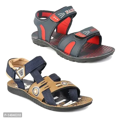 Aedee Men's Pack Of 2 Casual velcro Sandals/Running Walking Dailywear Indoor Outdoor Floaters For Boys - 109