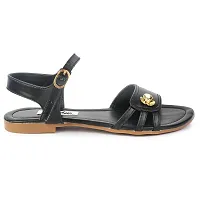 Aedee Women Sandals Casual Flip Flops Beach Sandals Ankle Strap Flat Sandals for Women (Black) -8 UK-thumb2