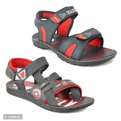 Aedee Men's Pack Of 2 Casual velcro Sandals/Running Walking Dailywear Indoor Outdoor Floaters For Boys - 101-thumb0