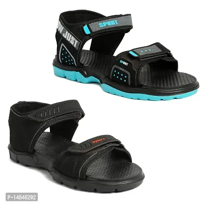 Aedee Men's Pack Of 2 Casual velcro Sandals/Running Walking Dailywear Indoor Outdoor Floaters For Boys -(Black) 120