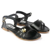 Aedee Women Sandals Casual Flip Flops Beach Sandals Ankle Strap Flat Sandals for Women (Black) -4 UK-thumb1