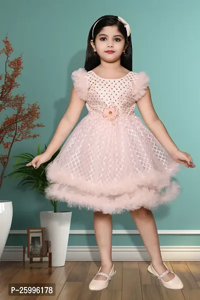 Stylish Peach Net Frocks For Girl-thumb0