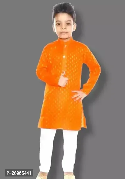 Stylish Cotton Blend Orange Kurta Sets For Boys-thumb0