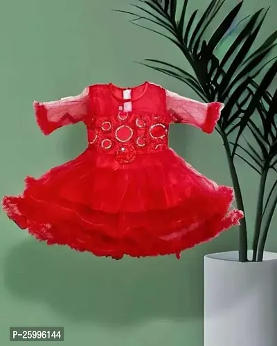 Stylish Red Cotton Blend Frocks For Girl-thumb0