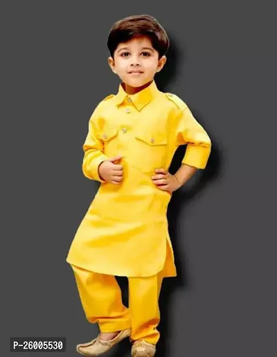 Stylish Cotton Blend Yellow Kurta Sets For Boys-thumb0