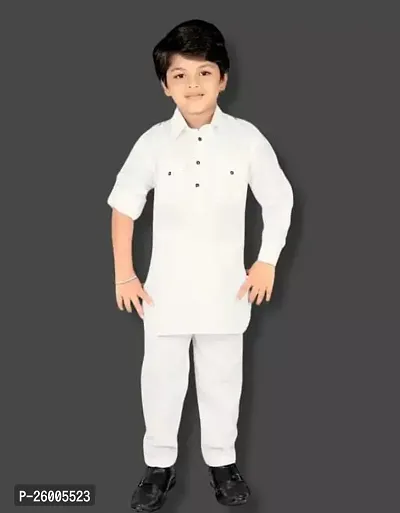 Stylish Cotton Blend White Kurta Sets For Boys