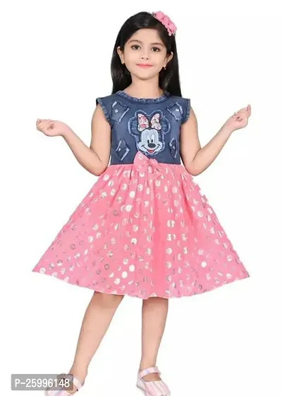 Stylish Pink Denim Frocks For Girl-thumb0