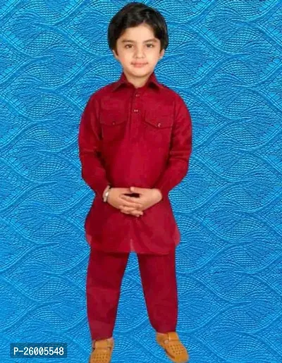 Stylish Cotton Blend Maroon Kurta Sets For Boys-thumb0