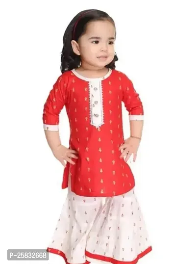 Fabulous Red Cotton Blend Printed Top With Bottom For Girls-thumb0