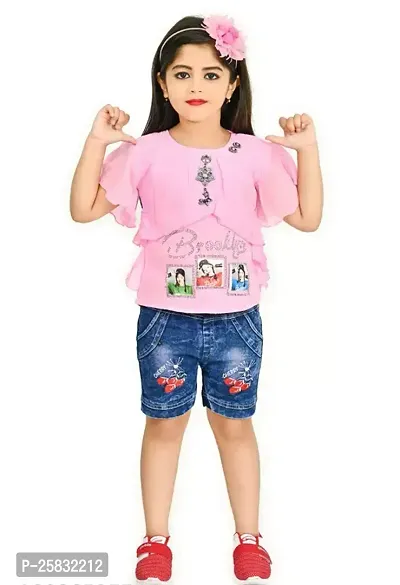 Fabulous Pink Cotton Blend Printed Top With Bottom For Girls-thumb0