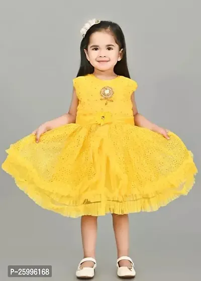 Stylish Yellow Net Frocks For Girl-thumb0