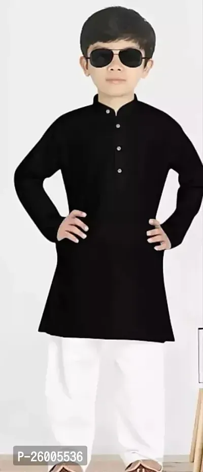 Stylish Cotton Blend Black Kurta Sets For Boys-thumb0