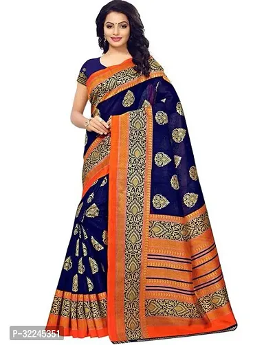 Elegant Blue Art Silk Saree with Blouse piece For Women-thumb0