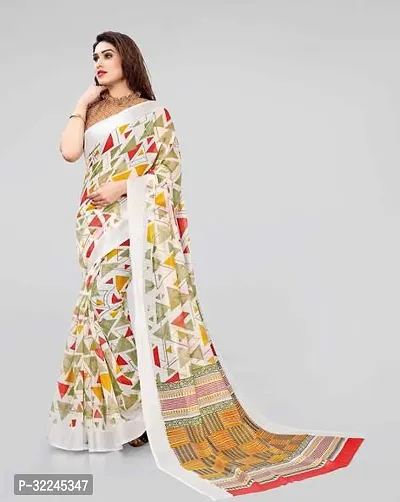 Elegant White Art Silk Saree with Blouse piece For Women-thumb0