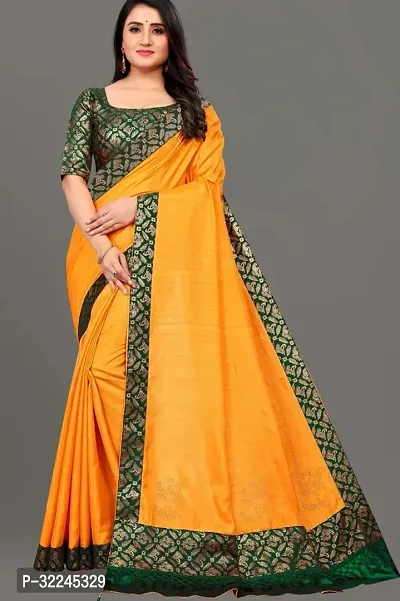 Elegant Yellow Art Silk Saree with Blouse piece For Women-thumb0