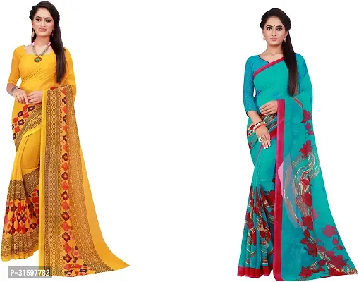 Stylish Multicoloured Georgette Saree With Blouse Piece For Women Pack Of 2