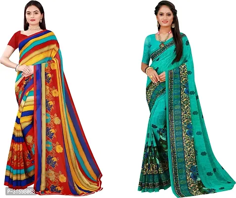 Stylish Multicoloured Georgette Saree With Blouse Piece For Women Pack Of 2-thumb0