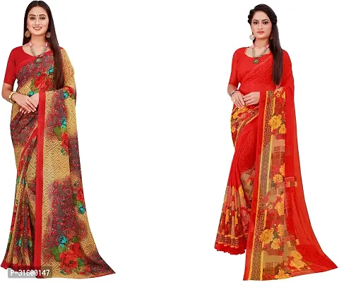 Stylish Multicoloured Georgette Saree With Blouse Piece For Women Pack Of 2-thumb0