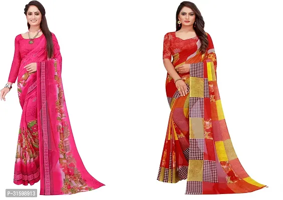 Stylish Multicoloured Georgette Saree With Blouse Piece For Women Pack Of 2-thumb0