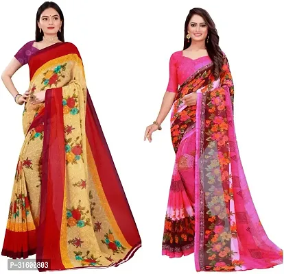 Stylish Multicoloured Georgette Saree With Blouse Piece For Women Pack Of 2-thumb0