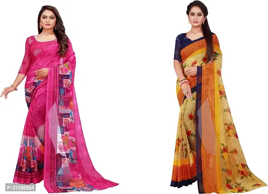 Stylish Multicoloured Georgette Saree With Blouse Piece For Women Pack Of 2-thumb0