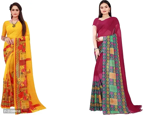 Stylish Multicoloured Georgette Saree With Blouse Piece For Women Pack Of 2-thumb0