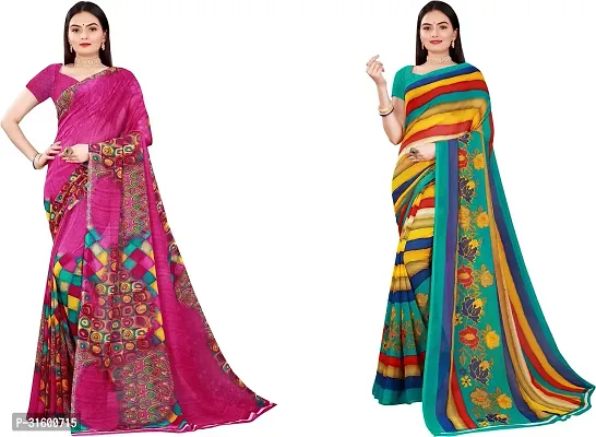 Stylish Multicoloured Georgette Saree With Blouse Piece For Women Pack Of 2-thumb0