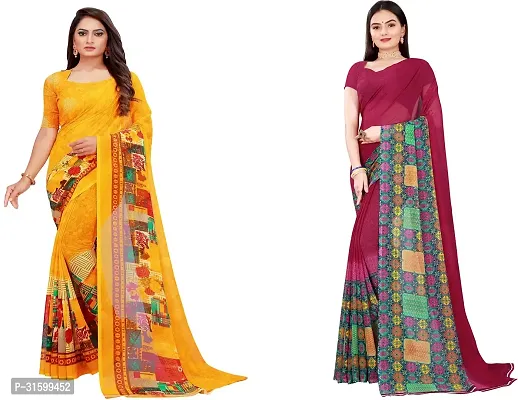 Stylish Multicoloured Georgette Saree With Blouse Piece For Women Pack Of 2-thumb0