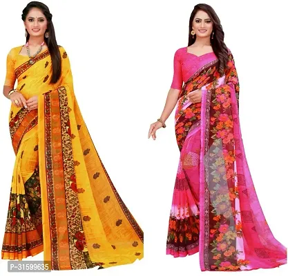 Stylish Multicoloured Georgette Saree With Blouse Piece For Women Pack Of 2