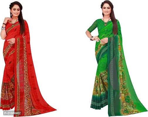 Stylish Multicoloured Georgette Saree With Blouse Piece For Women Pack Of 2-thumb0