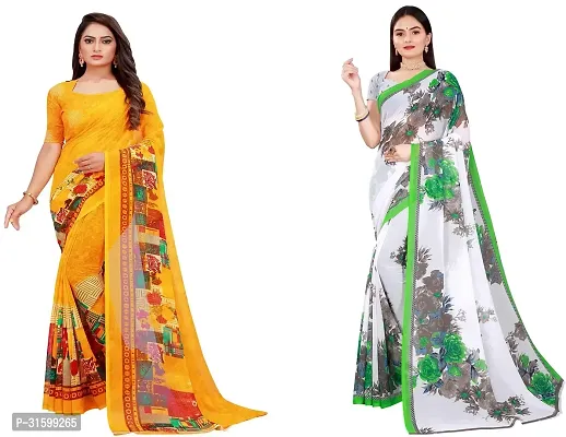 Stylish Multicoloured Georgette Saree With Blouse Piece For Women Pack Of 2-thumb0