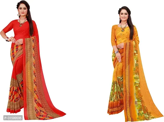 Stylish Multicoloured Georgette Saree With Blouse Piece For Women Pack Of 2-thumb0