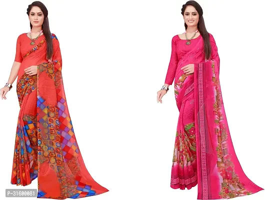 Stylish Multicoloured Georgette Saree With Blouse Piece For Women Pack Of 2-thumb0