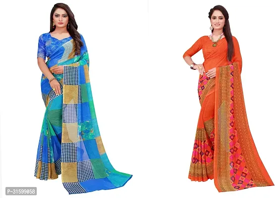 Stylish Multicoloured Georgette Saree With Blouse Piece For Women Pack Of 2-thumb0