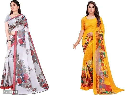 Stylish Multicoloured Georgette Saree With Blouse Piece For Women Pack Of 2-thumb0